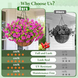 Yastouay Artificial Hanging Flowers for Outdoors, Fake Hanging Plants with Baskets, UV Resistant Hanging Flowers Fake Flowers for Outdoors Porch Patio Garden Spring Summer Decor(Purple Red)