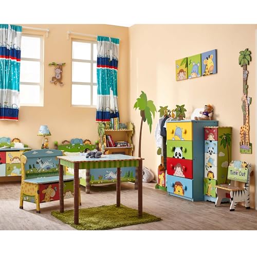 Fantasy Fields Sunny Safari Kids Table Lamp with Sculpted Base & Printed Lampshade, Multi
