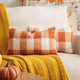 Plaid Fall Throw Pillow Covers Orange Write 12x20 Inch Set of 2