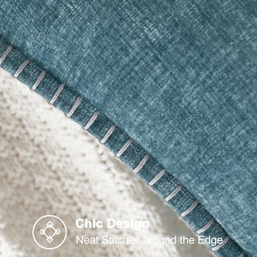 CaliTime Throw Pillow Covers Decorative 18 X 18 Inches Pack of 2 Cotton Thread Stitching Edges Solid Dyed Soft Chenille Cushion Cases for Couch Sofa Bed Living Room Farmhouse Smoke Blue