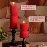 Red Christmas Ribbed Flameless Pillar Candles with Remote Set of 2