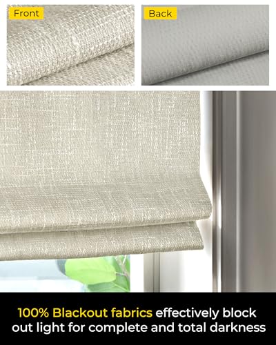 UNISHADES No Tools No Drill Cordless Roman Shades for Indoor Windows 100% Blackout, for Window Size 35" W × 64" H Beige