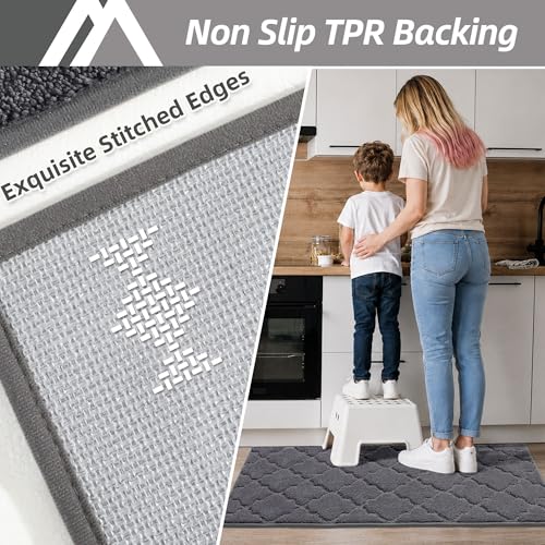 COSY HOMEER Soft Kitchen Floor Mats for in Front of Sink Super Absorbent Kitchen Rugs 20"x59" Non-Skid Standing Mat Washable,Polyester,Dark Grey