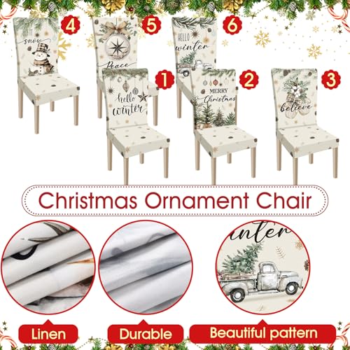 Ganeen 6 Pcs Christmas Chair Covers Merry Christmas Chair Back Cover Stretch Xmas Seat Protector Washable Xmas Dining Seat Protector Slipcover for Dining Room Kitchen Holiday Party (Pine Cone Style)
