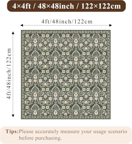 4x4 Washable Soft Square Rug: Living Room Area Rugs for Kitchen Bedroom Bathroom Non-Slip Water Resistant Entryway Mat Low Pile Ultra Thin Small Carpet for High-Traffic Areas Home Decor