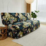 Printed Futon Covers Slipcovers No Arms, Stretch Armless Couch Cover with Skirt, Soft Armless Futon Cover 3/2 Seater Stretch Sofa Bed Slipcover, 1-Piece Form Fit Futon Cover,E,160~190CM