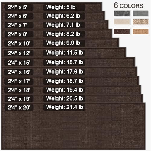 GOYLSER Jute Runner Rug Non Slip Washable, 20 ft Rubber Backed Absorbent Laundry Rugs Laundry Room Runner, Deep Brown Long Hallway Rug