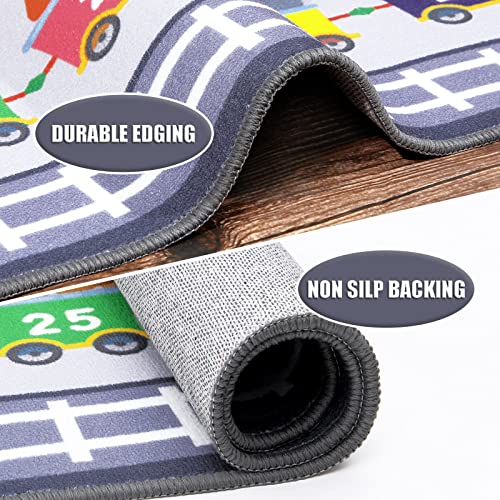 Small Playroom Rug, Kids Playmat ABC Alphabet, Numbers, Train and Road Themed Play Mat Educational Floor Carpet for Classroom Kids Bedroom Decor,Grey, 3'3" x 5'