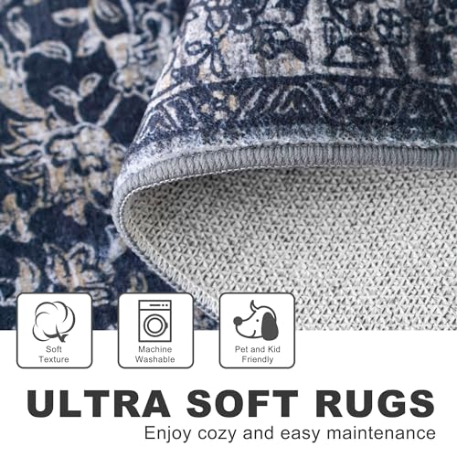 Area Rug 3x5 Washable Entryway Rug Kitchen Rugs, Midnight Navy