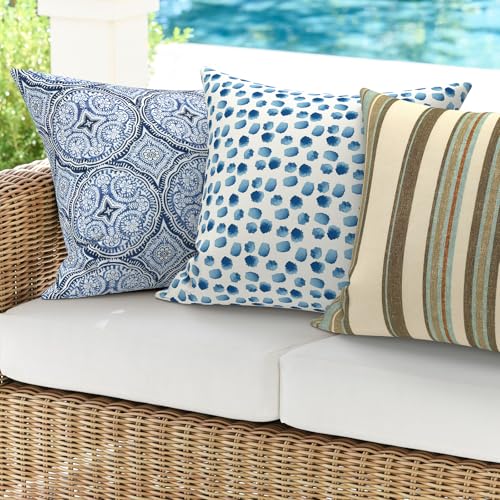 DYTXIII Pack of 2 Waterproof Outdoor Pillow with Inserts, 18x18 Square Patio Decorative Throw Pillow for Home,Sofa,Bench and Patio Furniture,Brush Blue