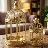 Vela Lanterns Decorative Indoor Bird Cage Candle Holder Set of 2, Gold