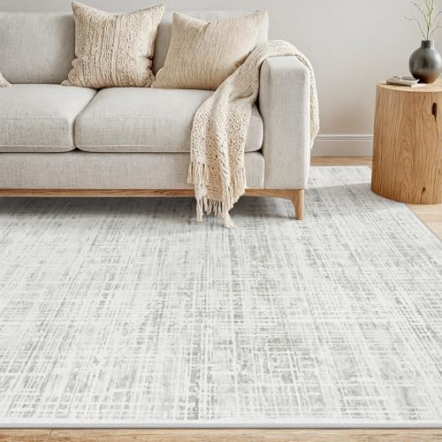 5x8 Washable Area Rug for Living Room Bedroom: Non-Slip Modern White Gray