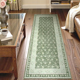 Lahome Green Washable Runner Rug, Low Plie Soft 2x6 Runner Rug Non Slip Kitchen Runner, Vintage Floral Carpet Runners for Bedroom Entryway Bathroom (2'x6', Green)