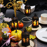 5" Halloween Mini Lanterns for Halloween Table Centerpiece, Small Lantern Decorative Indoor with Pattern Glass for All Saints' Day Party Decor, 8 Pack Hanging Candle Holder Ornaments, Pure Black