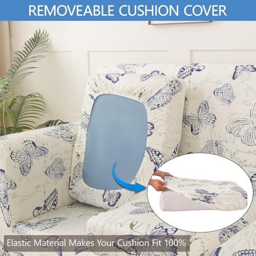 Stretch Printed Sofa Cover Couch Covers, 4-Piece Loveseat Slipcovers with 2 Separate Cushion Cover & 1 Pillow Case, Washable Spandex Furniture Protector for Living Room(Loveseat, Butterfly)