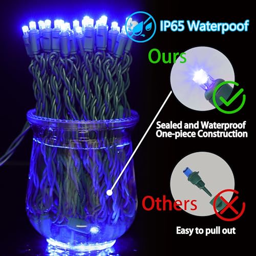 25ft 50 Counts Blue LED Christmas Lights - Commercial Grade Christmas Lights Outdoor Waterproof,LED Lights 5mm Wide Angle Green Wire, Xmas Tree Lights, IP65, UL