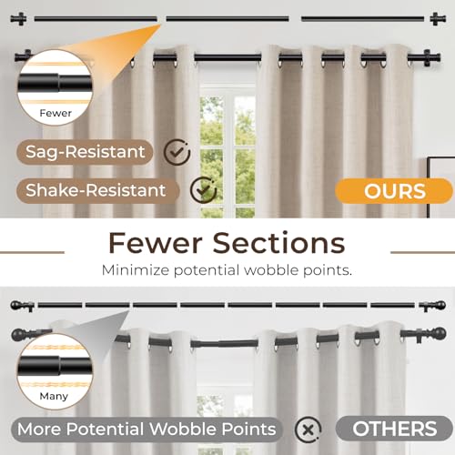 1 Inch Blackout Curtain Rods for Windows Patio, Adjustable Room Divider Curtain Rod Wall Mount & Ceiling Mount for Indoor & Outdoor, Black, 72" to 144"