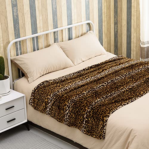 Bnuitland Leopard Print Fleece Flannel Throw Blanket, 300 GSM Double Sided Fuzzy Fluffy Throw for Bed Sofa Couch Travel, Super Soft Lightweight Cheetah Print Blanket for Adults/Baby/Pets, 50×40 inch