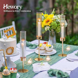 Hewory Gold Taper Candle Holders: Candlestick Holders Set of 3 Hurricane Glass Tall Candle Holder for Candlesticks Candle Sticks Holder Decor for Table Centerpiece Wedding Party Christmas Decorations