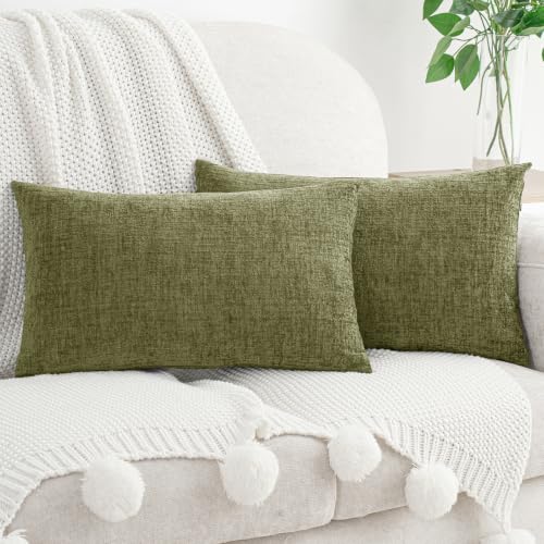 HWY 50 Throw Pillow Cover 12x20 Inch Soft Chenille Sage Green Pack of 2