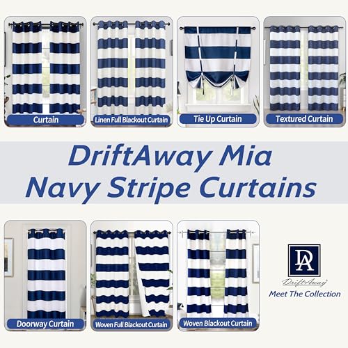 DriftAway Navy Striped Room Darkening Curtains Patriotic Horizontal Stripe Classic Grommet Drapes for Bedroom Living Room Thermal Insulated Panels for Boys Kids Holidays July 4th Labor Day