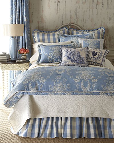 Sherry Kline Home Collection Country Manor Framed Decorative Pillow – 18"x18", Chambray, 100% Cotton, Polyester Fill, Spot Clean