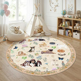 Washable 6ft Round Rugs for Bedroom - 6x6 Feet Circle Area Rugs for Living Room Nursery Non-Slip Stain Resistant Ultra Soft Carpet for Teen Girls and Boys Dorms Home Decor Aesthetic(6ft,Beige/Dog)