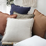 Foindtower Set of 2 Decorative Linen Fringe Throw Pillow Covers Cozy Farmhouse Boho Cushion Cover with Tassels Soft Accent Pillowcase for Couch Sofa Bed Living Room Home Decor 20×20 Inch Beige