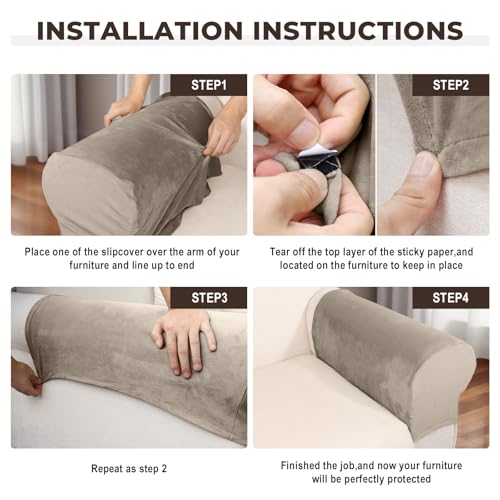 Couch Arm Covers 2 Pcs Sofa Armrest Covers Stretch Couch,Armrest Cover for Chairs Scratch-Resistant Sofa Arm Cover Armchair Slipcovers,Taupe
