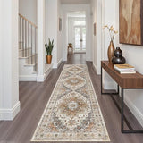 Madane Runner Rug 2x8, Washable Hallway Runner Rugs, Non-Slip Low-Pile Soft Kitchen Rug Runner Laundry Room Rug, Vintage Throw Entry Foyer Mat for Entrance Living Room (Turmeric/Grey, 2 x 8)