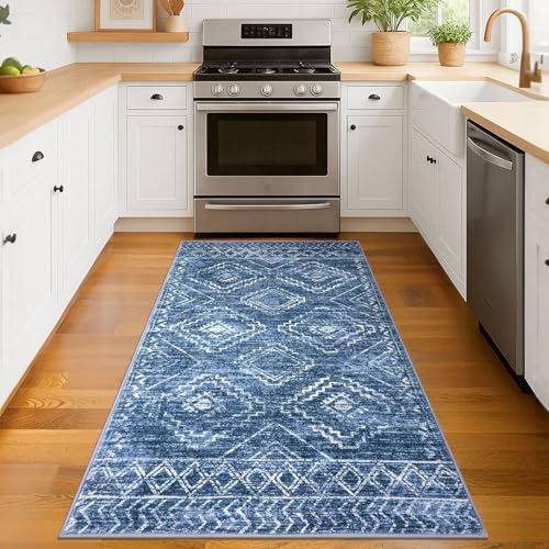 Small Area Rug 3'x5' Entryway Rug Washable Rugs, Stonewashed Blue