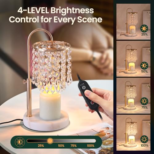 Candle Warmer Lamp with Timer Dimmer，2H/4H/8H Timer , Lamp Candle Warmer with Marble Base for Adjustable Height, Crystal Wax Melt Warmer for Jar Candles, House Warming Decor Gifts Mothers Day Gifts