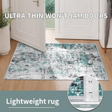 Washable Area Rug 2x3 Entryway Rug, Modern Abstract Entry Mat Teal
