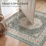 4x4 Square Washable Area Rug - Non-Slip Vintage Throw Rugs Green Beige