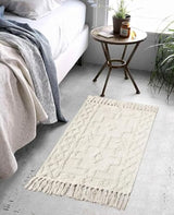 Uphome Boho Bathroom Rug 2' x 3', Washable Small Farmhouse Bedroom Rugs with Tassels, Beige Geometric Bath Mats for Home Decor, Cotton Woven Moroccan Tufted Throw Rug for Entryway Front Door Kitchen
