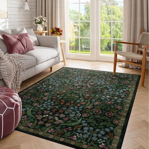 4x6 Washable Area Rug Green Boho Floral for Bedroom Entryway Office Porch