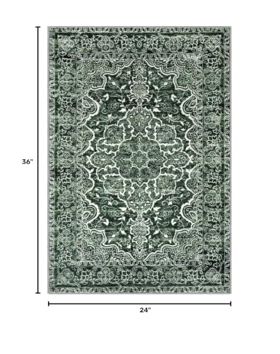 Vintage Small Area Rug 2x3 Dark Green Washable Entryway Rugs