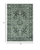 Vintage Small Area Rug 2x3 Dark Green Washable Entryway Rugs
