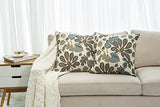 Mika Home Set of 2 Jacquard Tropical Leaf Pattern Throw Pillow Covers Decorative Pillowcase 20x20 Inches, Blue Cream