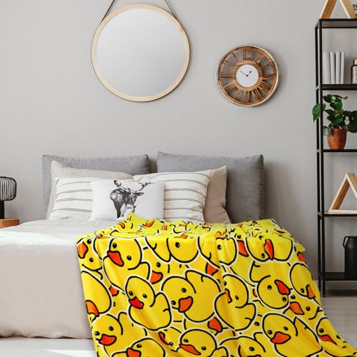 SmoothNovelty Cute Rubber Duck Throw Blanket Cartoon Ducky Gift Decorative Soft Fleece Ducky All Season Blankets Cozy Flannel Carpet for Bed Chair Car Sofa Couch Bedroom(Yellow,50" X 60")