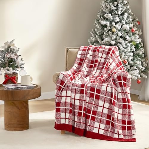 Snuggle Sac Red Checkered Throw Blanket for Couch, Super Soft Cozy Warm Christmas Red Blankets, Reversible Buffalo Plaid Microfiber Throws for Sofa Bed, Red Plaid, 50x60 Inches