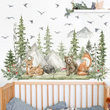 Amaonm 4 Sheet of 12x36 inch Giant Mountain Forest Tree Wall Decal Woodland Deer Bear Fox Birds Wall Stickers 3D DIY Peel and Stick Jungle Wild Animal Pine Wall Decor for Kids Boys Bedroom Playroom