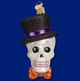Old World Christmas Top Hat Skeleton Glass Blown Ornament for Christmas Tree, Handcrafted Holiday Decoration, Halloween Collection
