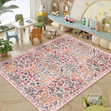 5x8 Washable Area Rug Pink Boho Floral for Living Room Bedroom Nursery