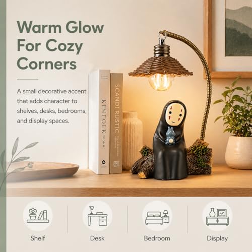 No Face Lamp, No Face Night Light, Mini Resin Anime Desk Lamp, Battery Operated Cute Room Decor Gift for Bedroom Shelf Office