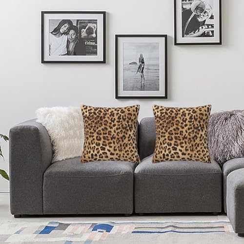 Leopard Print Pillow Covers 18x18 in Couch Cheetah Print Pillow Case Sets of 2 Modern Decorative Square Throw Pillows for Home Living Room Bedroom Bed Cushion Outdoor