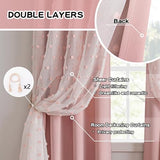 MYSKY HOME Pink Curtains for Girls Room 84 Inches Long 2 Panels Girls Curtains wiht Pink Pom Pom Sheer Blackout Nursery Curtain Room Darkening 2 Layered Window Drapes for Toddler Grommet, 52 x 84 Inch