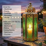 Vela Lanterns Decorative Indoor Moroccan Candle Holder, Gold Green, M