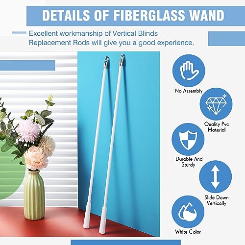 Bokon 4 Pcs Blinds Wand Replacement with Hook and Handle White Fiberglass Long Vertica Blind Wand for Windows Curtain Door Shades Opener Accessory (36 Inch)
