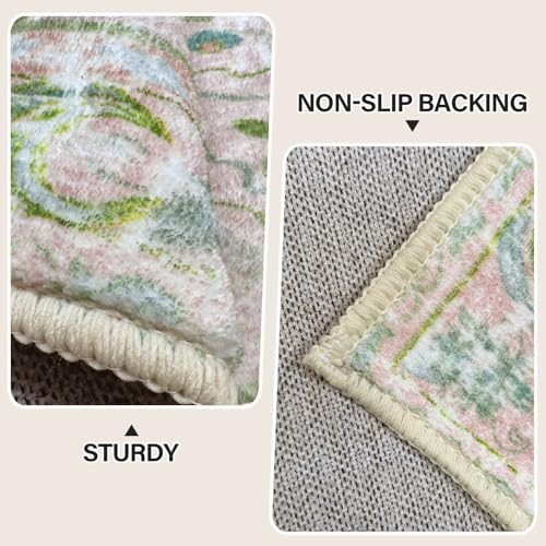 Vhong Boho Area Rugs Vintage Washable Neutral Modern Dusty Pink and Green 5x7 Non Slip Carpet for Nursery Living Room Dining Room Bedroom Farmhouse Girls'Room